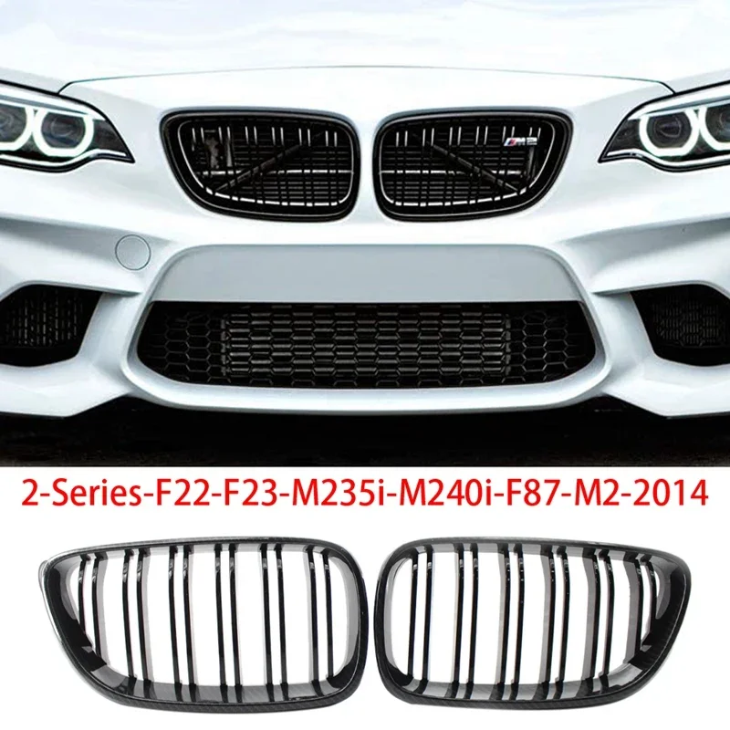 2X Carbon Front Bumper Grille Dual Line Grill for-BMW 2 Series F22 F23 M235I M240I F87 M2 2014+