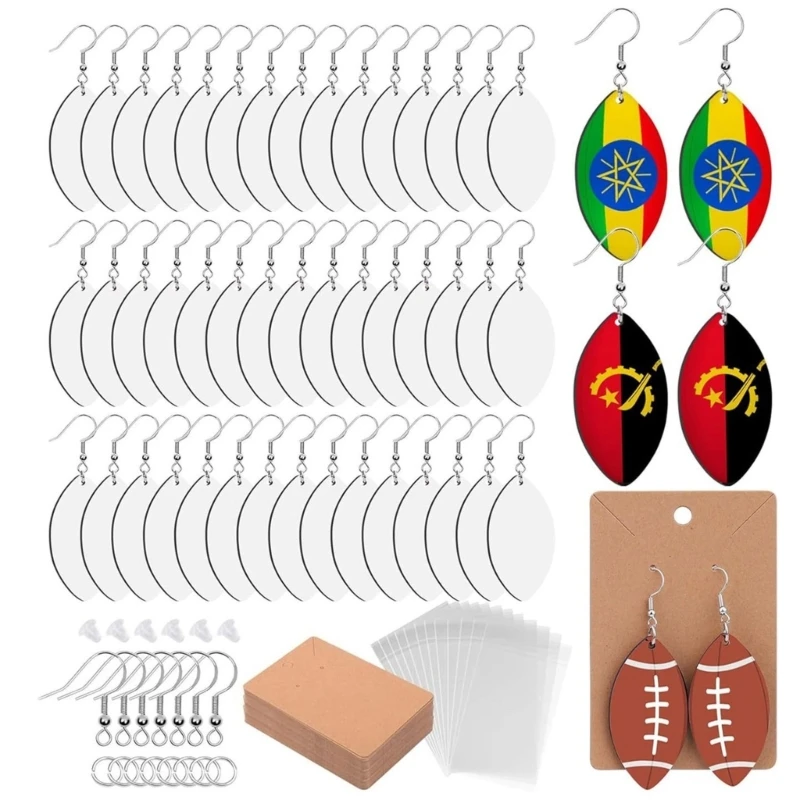 60Pcs DIY Sublimation Rugby Earrings Heat Transfer Sporty Pattern Ear Drops Pendant Ornament for Women Jewelry Making Accessory