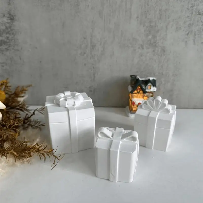 3D Christmas Gift Box Candle Silicone Mold Bowknot Gift Boxes for Car Aromatherapy Candle Gypsum Resin Mould DIY Year Xmas Gift