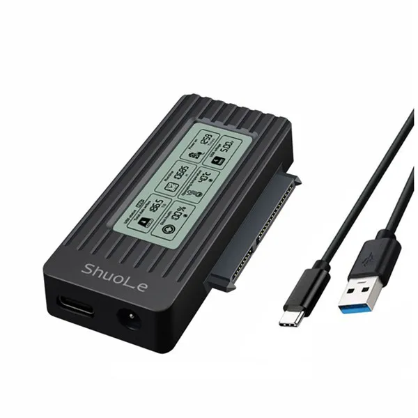 Obudowa dysku twardego ShuoLe USB 3.1, adapter dysku twardego 2,5/3,5 cala, inteligentny wyświetlacz cyfrowy, łatwy montaż kable