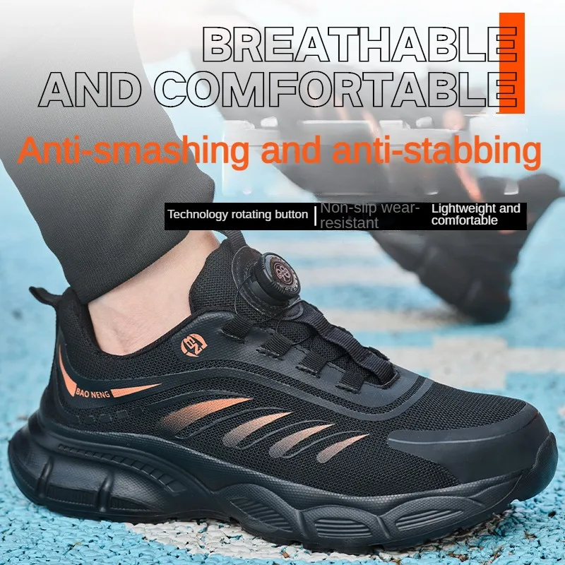 Rotary Buckle Work Sneakers Protective Shoes Safety Industrial Puncture-Proof Anti-smash Men Steel Toe Shoes