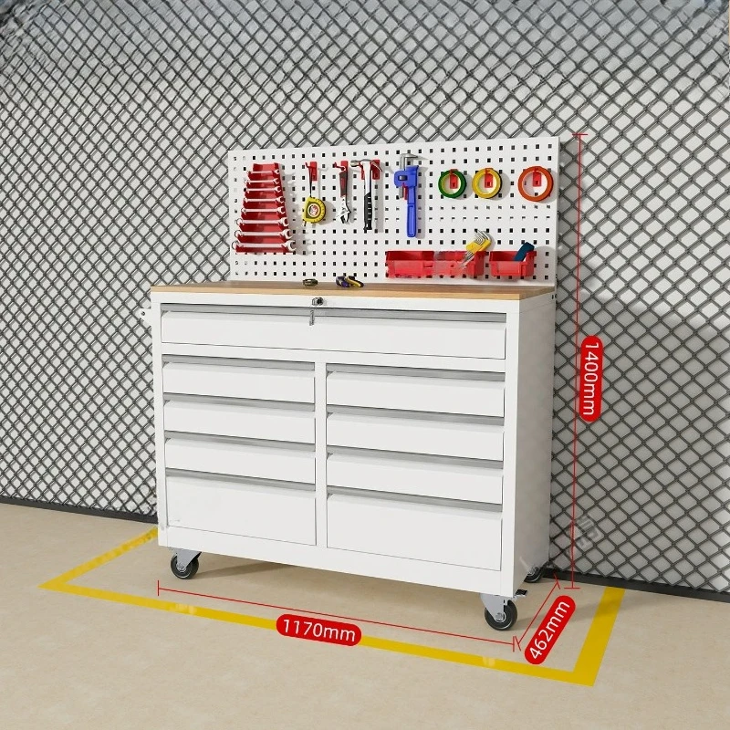 Solid Wood Barber Shop Tool Cart with Drawers European American Style Workshop Parts Cabinet Storage Organizer for Salon