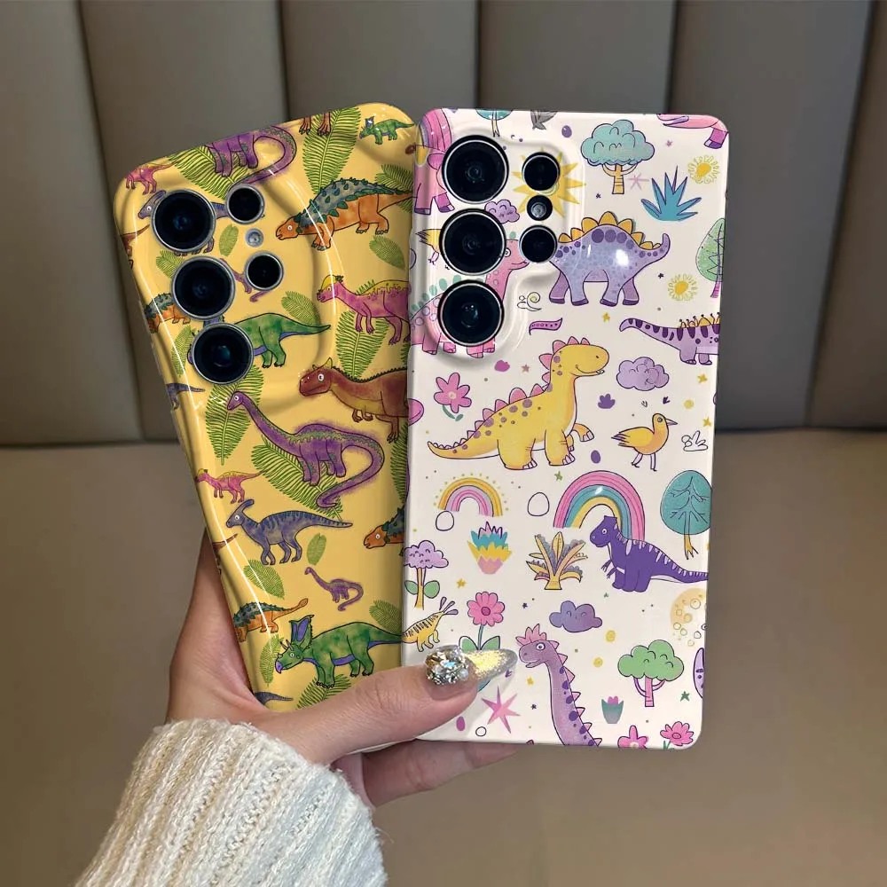 Dinosaur Rainbow Flower Cover For Samsung Galaxy S26 S25 S24 S23 S22 FE Plus Ultra Feilin Phone Case Wave Oil Phone Case