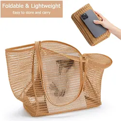 Breathable Mesh Shoulder Handbag Girls Portable Swimming Clothing Toy Storage Bag Beach Bag Shoulder Shopping Bag Large