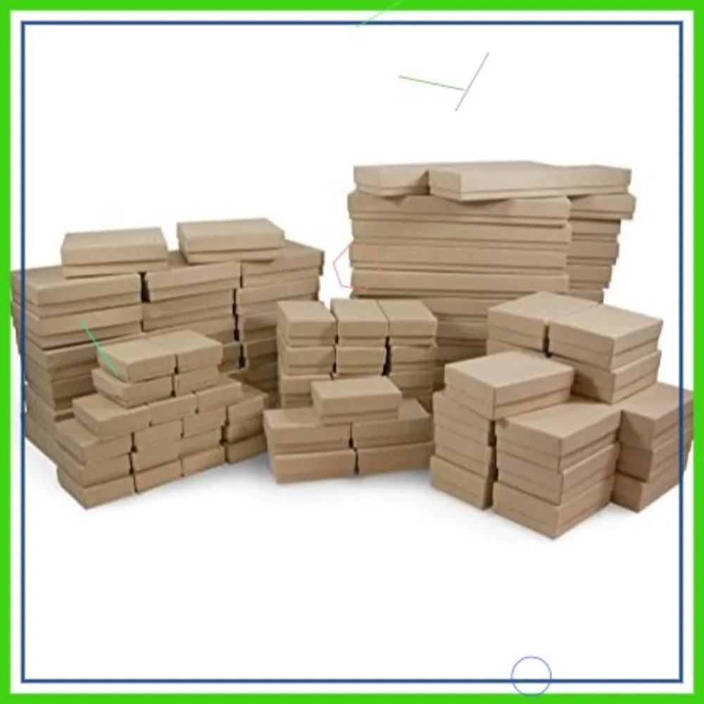 

100-Pack Kraft Brown Cotton Filled Cardboard Jewelry Boxes, 5 Sizes Assortment for Gift Storage or Shipping