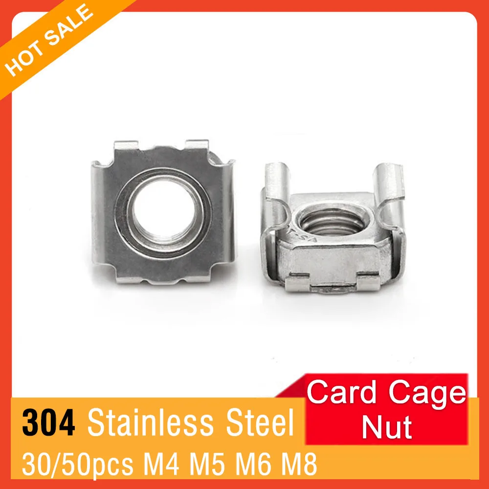 30/50pcs M4 M5 M6 M8 304 Stainless Steel Rack Mount Server Cabinet Shelf Square Clip Floating Cage Nut