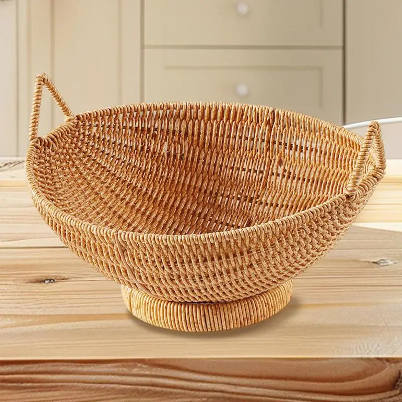 Kitchen Wicker Basket Woven Serving Bowl Imitation Rattan Bread Basket Decorative Fruit Serving Wicker Storage Bowls With