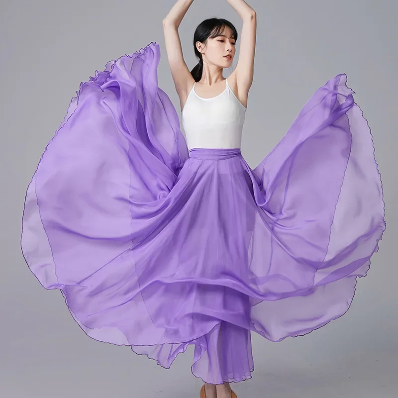 

Women Gypsy Long Skirts Dancer Practice Wear Large Pendulum Chiffon Skirt Lace-Up Classical Dance Assorted Solid Color One-Piece