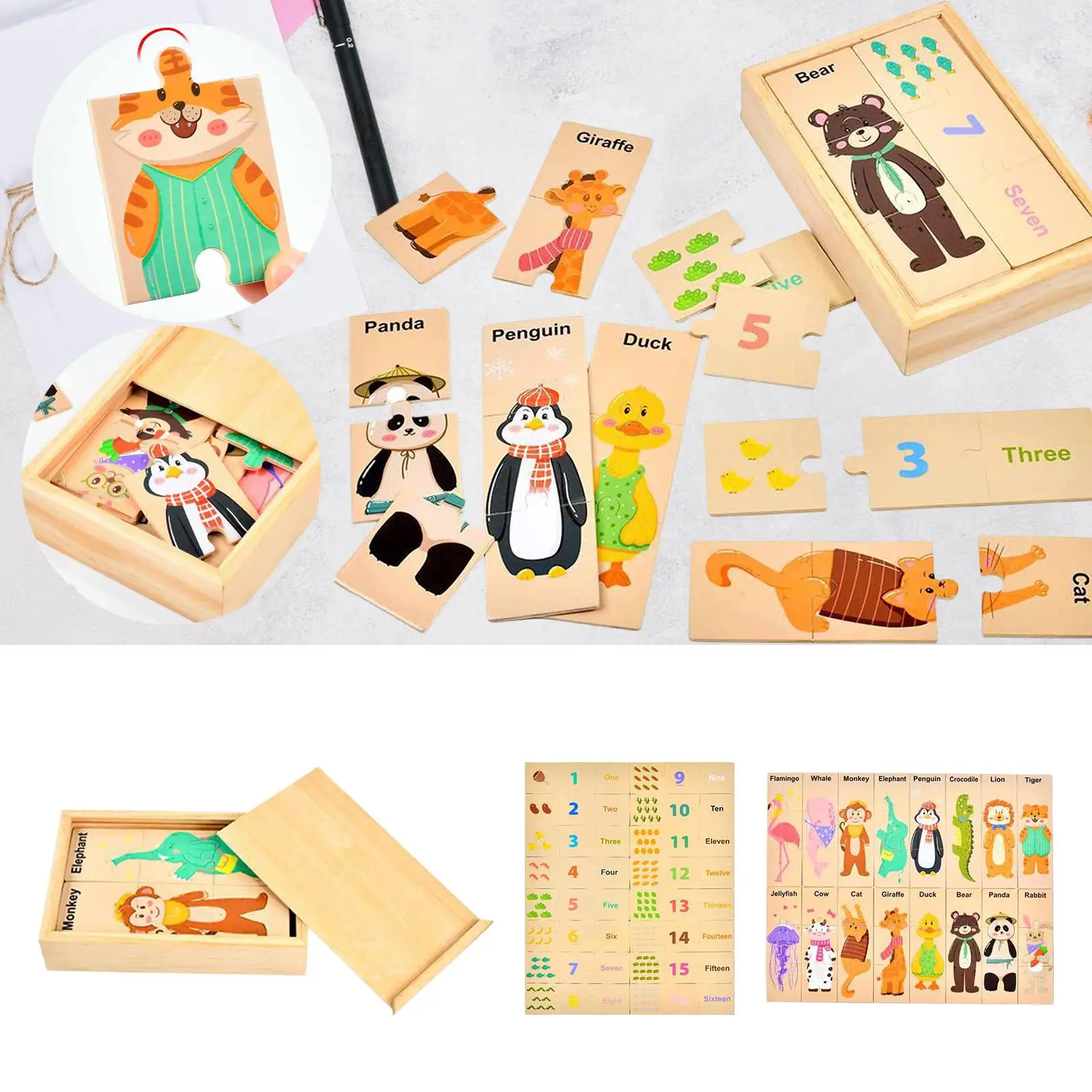 

Wooden Puzzle Toy,Math Development Toy Animals Puzzle Game,Number Matching with Storage Box for Kindergarten Counting Preschool