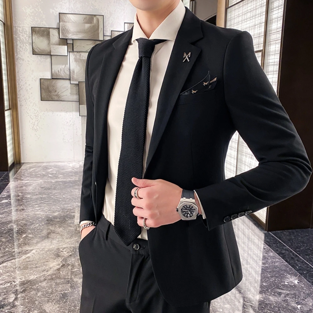 Thin Men's Suit Vocation Single Breasted 2-pieces Groom Wear Stunning Classic Tuxedo Dancing Set Fast Shipping Spring Autumn