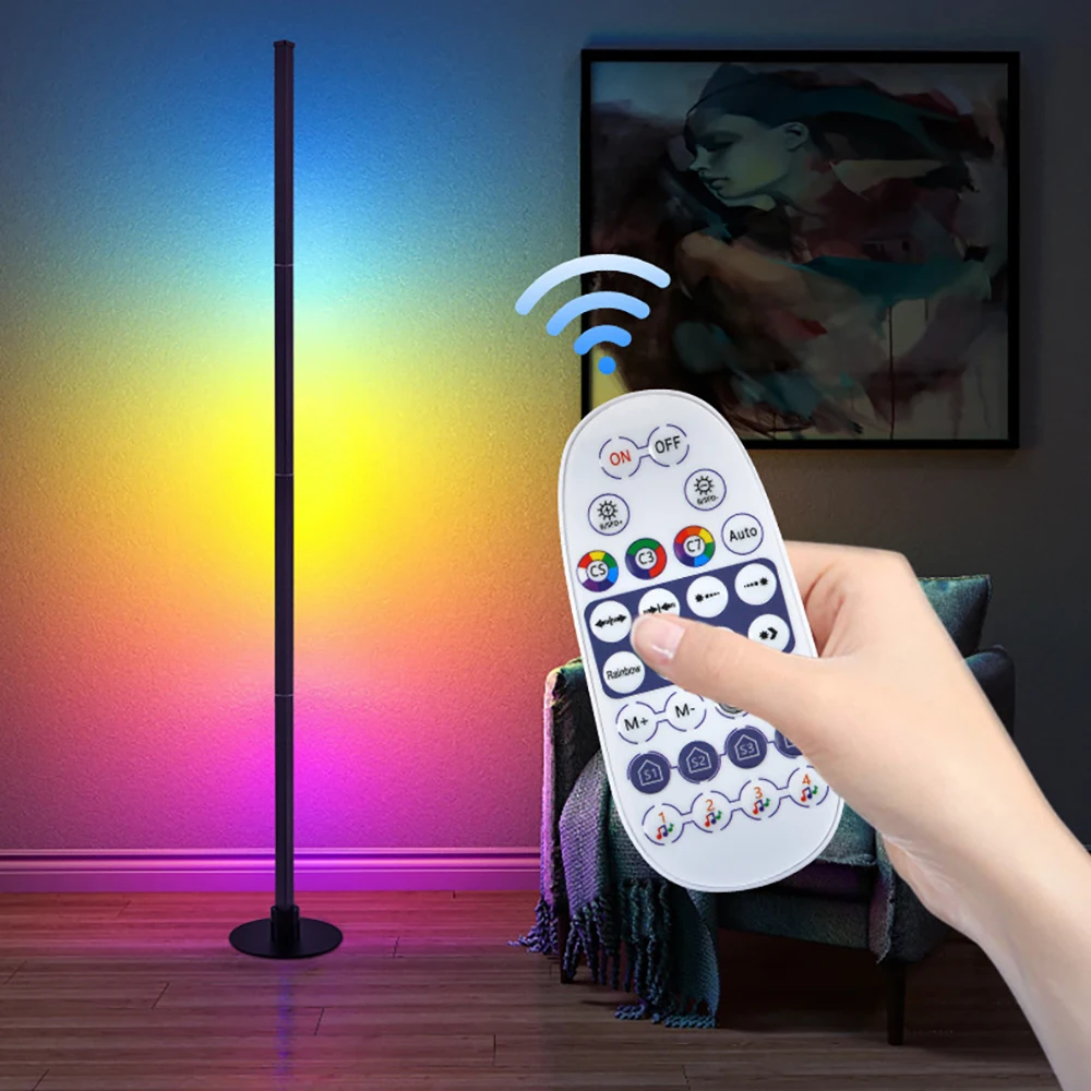 

Modern RGB Floor Lamp DIY Stackable Remote Voice Control Smart LED Light for Bedroom Nightstand Atmosphere