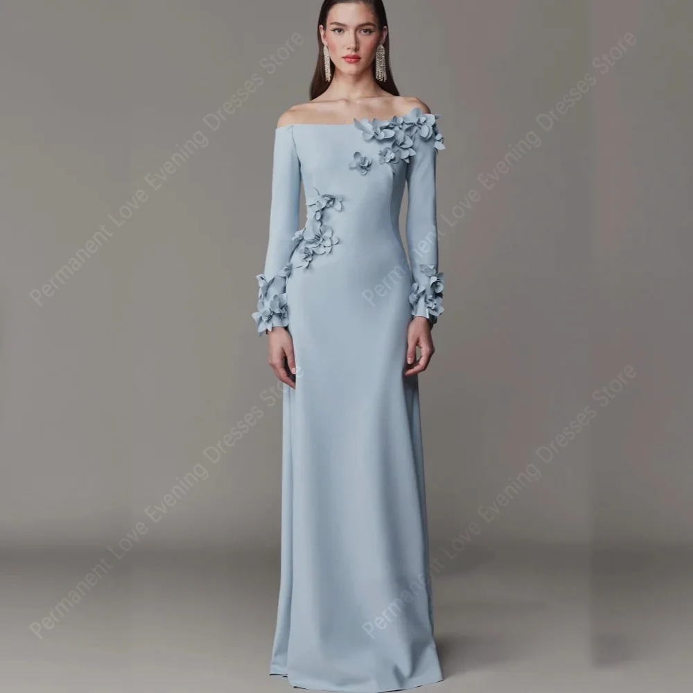 

2025 Off The Shoulder Satin Women Mermaid Evening Dresses Long Sleeves Prom Gowns Cocktail Party Vestidos Para Mujer Customized
