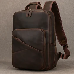 Vintage Crazy Horse Leather Backpack For Men Travelling Genuine Leather Bagpacks Cowhide School Backpack Bag Laptop Bag for Man