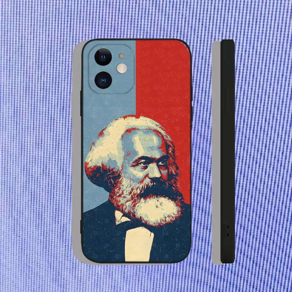 حافظة هاتف كارل ماركس لهاتف آيفون 16,15,14,13,12,11,Pro,Max,Plus,X,XS,XR,SE,8,7,Mini,soft Silicone Black Case