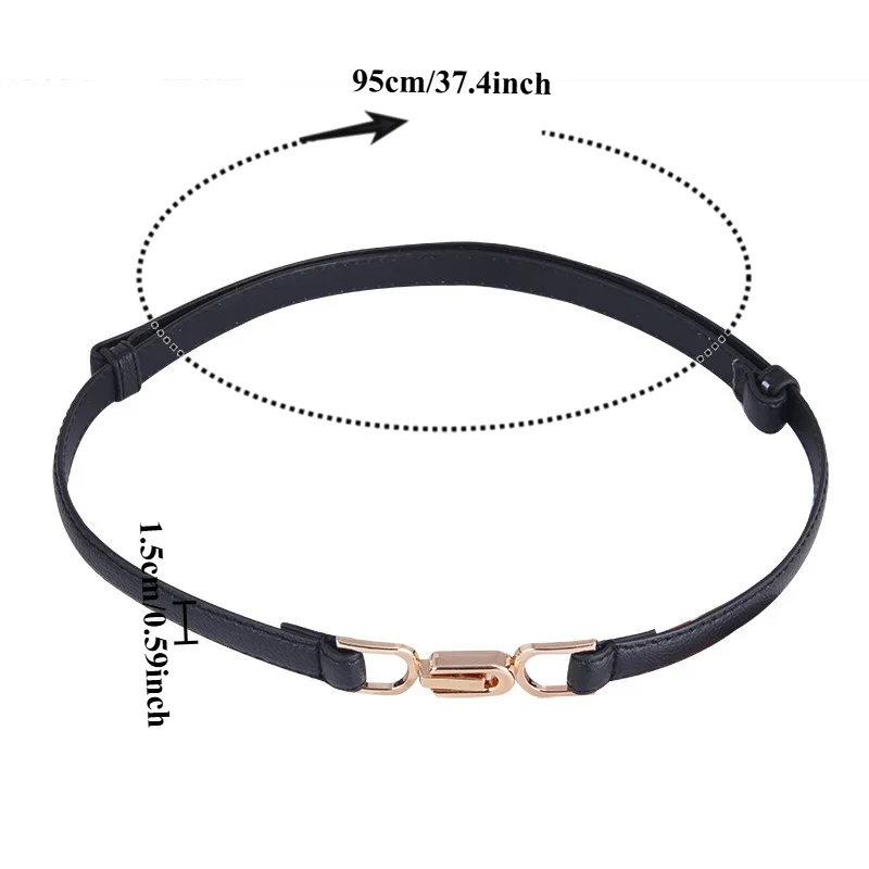 Fashionable,Adjustable Minimalist Women’s Slim Leather Belt with Double Buckles  Korean-Style Waist-Defining Decorative Belt