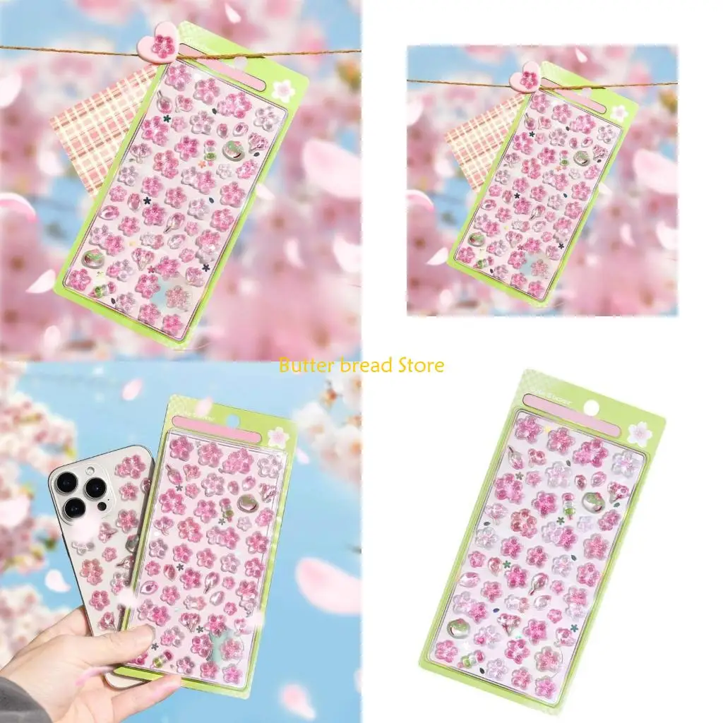 W89C 3D Flower Sticker Wall Decal Scrapbooking Sticker for Journal Album Phone Case