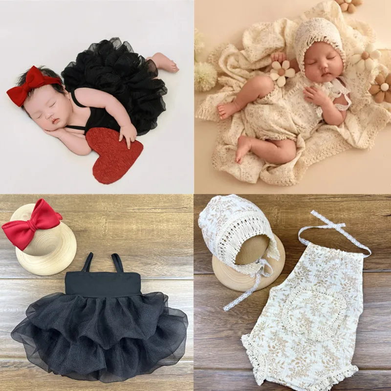 

Newborn Studio Photography Props Tulle Dress Princess Baby Girls Photo Floral Romper Tutu Skirt Headband Outfits