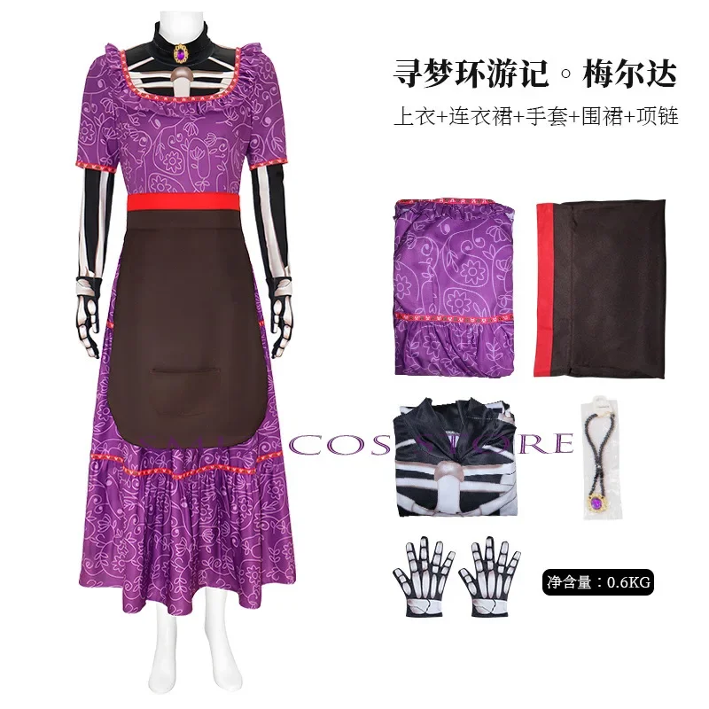 Anime  Mama Imelda Cosplay Costume  Skeleton Dresse Music Dreaming Around Halloween Party Fancy Dress For Kids Purple