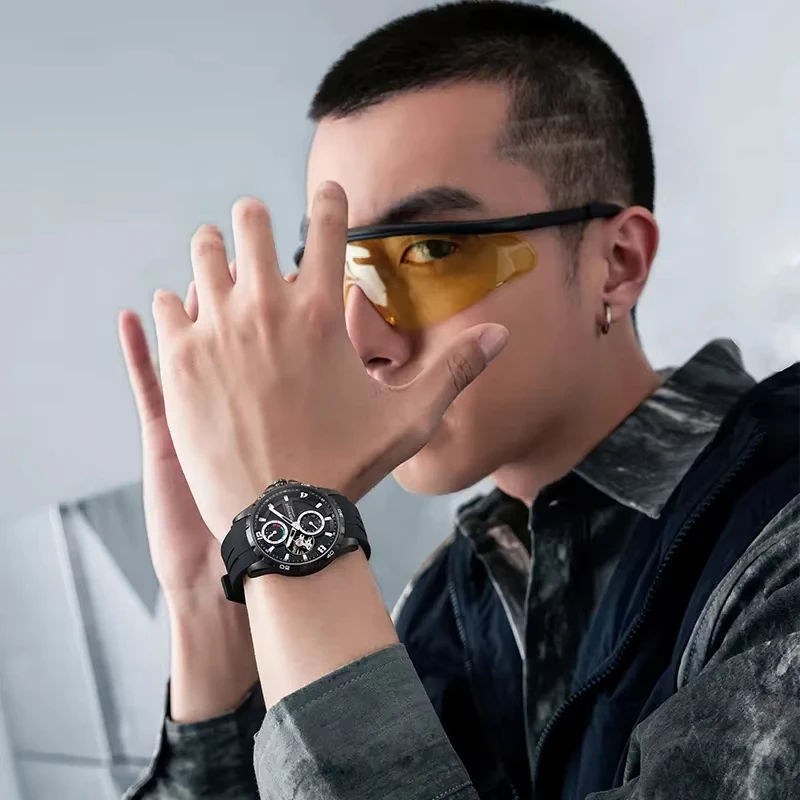 Mark Fairwhale Brand Fashion Mechanical Watches Men Sports Silicone Tourbillon Clock Luxury Moon Phase  Automatic Watch Reloj