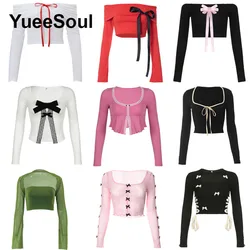 Y2K T-shirt Elegant Sweet Fairycore Kawaii Sexy Long Sleeve Slim T-shirts 2024 Autumn New Korean Casual Tees Women Blouse