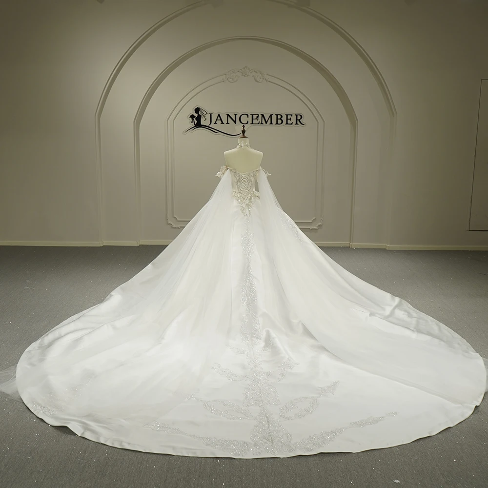 Off The Shoulder Wedding Dress With Satin Ball Gown Princess Scoop Short Sleeves Chapel Train Customized Bride свадебно