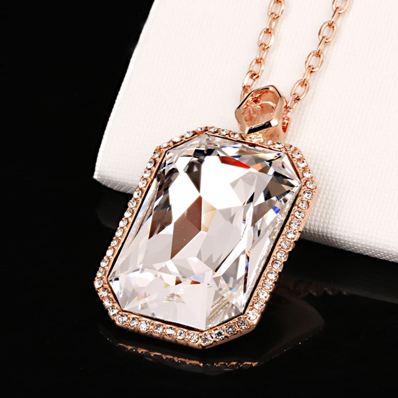 

ZHOUYANG Noble Pendant Necklace Fashion Style Big Clear Crytal Rose Gold Color Jewelry Austrian Crystal ZYN502