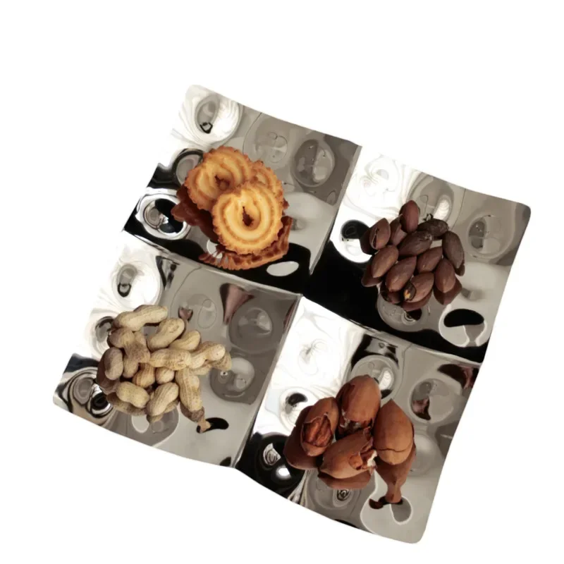 

High Sense Living Room Candy Plate Household Division Dried Fruit Plate Creative Stainless Steel High-grade Jewelry Storage Tray