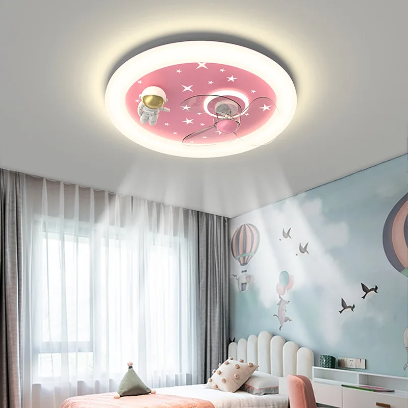 Led Ceiling Lamp Creative Cartoon Astronaut Kid's Room Ceiling Fans with Lights for Boys Girls Room Ventilator Lamp 46W