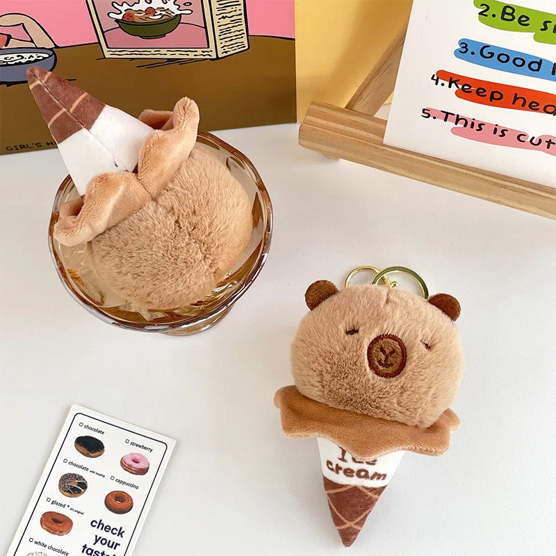 Llavero con forma de helado Capybara, muñeco de peluche suave, colgante de dibujos animados, adornos, accesorios para bolsas de coche, decoración de llaveros