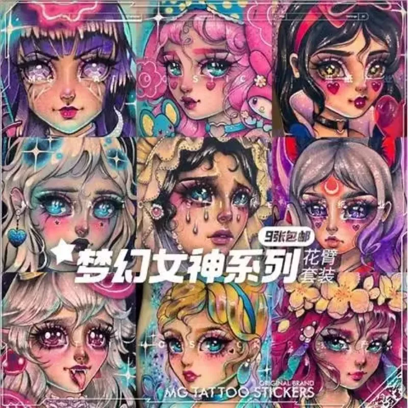 

9Pcs Set Cartoon Tattoo Stickers Romantic Fake Tattoo Waterproof Anime Temporary Tattoos for Woman Man Arm Lasting Tattoo