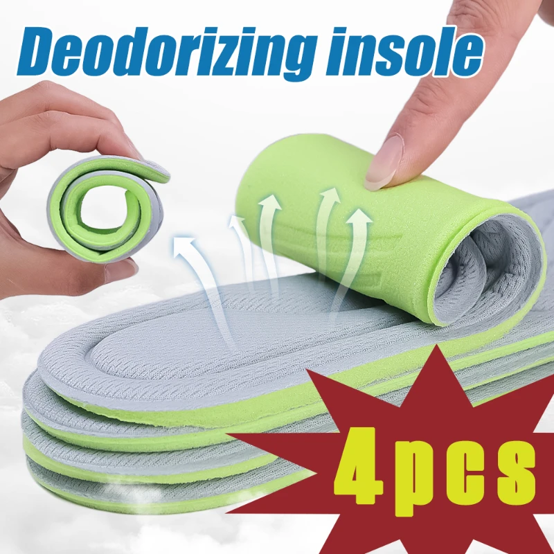 4PCS Nano Deodorant Sports Insole Sweat Absorption Running Cushion Sneaker Breathable Insoles Foot Care Heel Orthopedic Insole