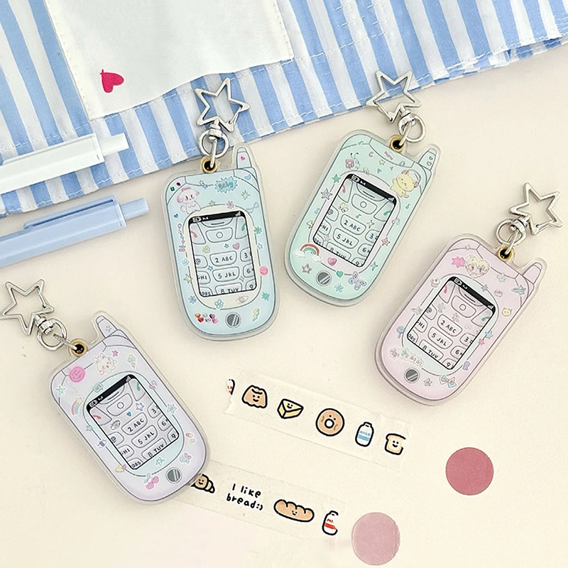 1PC School Stationery DIY Accessories Kawaii Acrylic Mobile Phone Shape 1 Inch Photocard Holder Card Photo Holder Bag Pendant