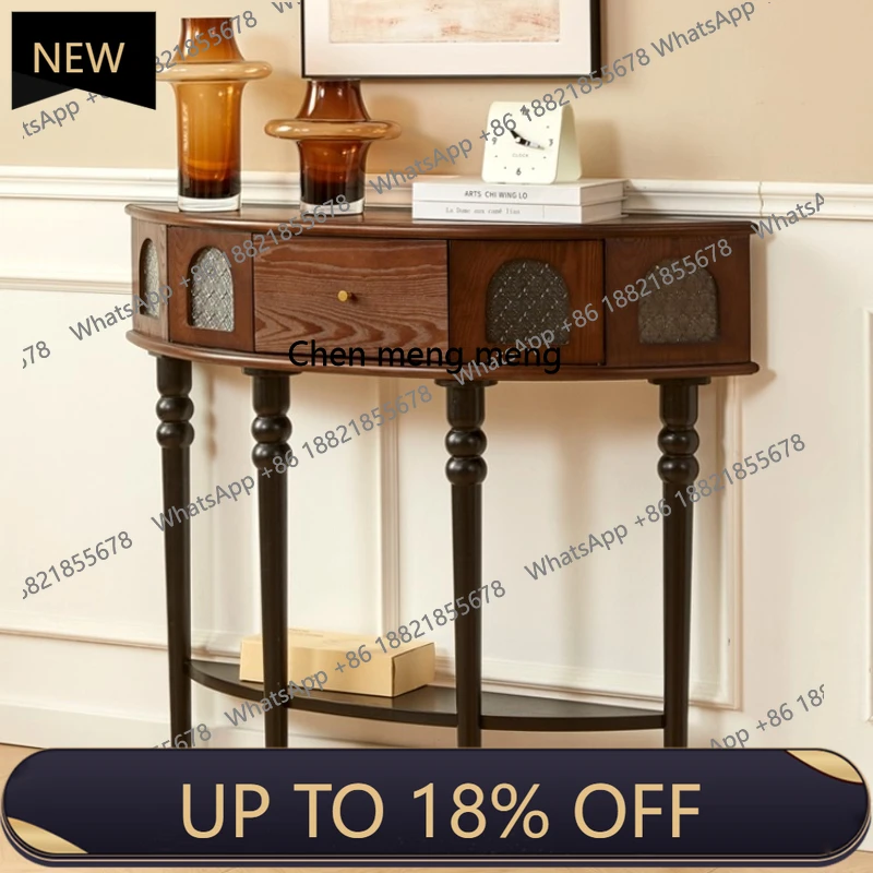 

P178 French retro solid wood entrance table semi-round entrance facing the door table against the wall living room storage tabl