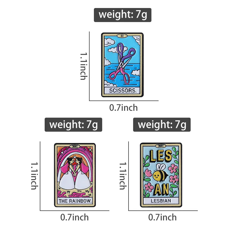 مثليه مثلي الجنس فخر التارو بطاقة بروش المينا دبابيس مخصصة الفتيات قوس قزح مثليه بروش شارة التلبيب مجوهرات هدية يحب الأصدقاء