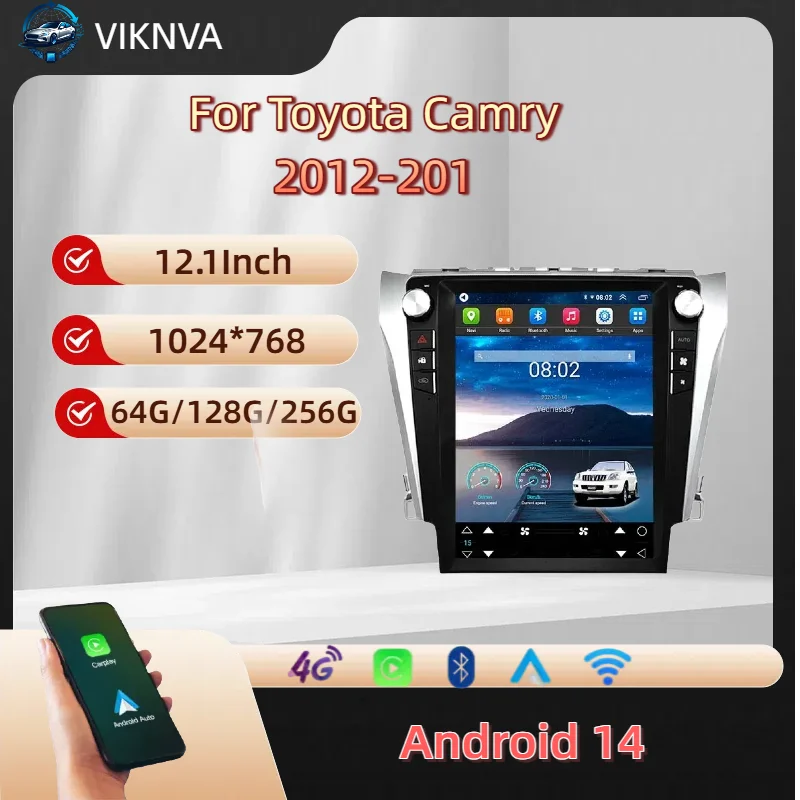 

12,1 ''Android14.0 для Toyota Camry 2012-2017 автомобильный радиоприемник Carplay мультимедийный видеоплеер DSP 4G RDS DSP
