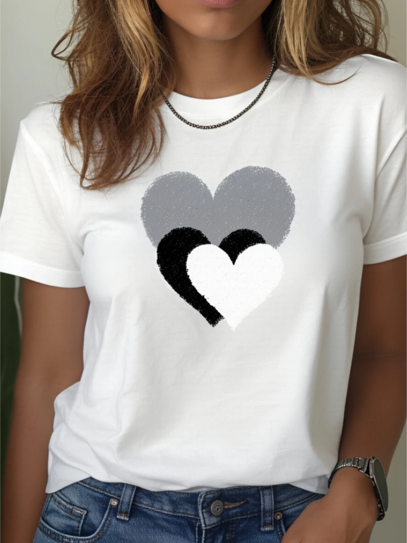 2026 New Year T Shirt Heart Pattern Design Casual Summer Wear Quick Dry Comfortable Fit Fashion Top Daily Outings and Parties