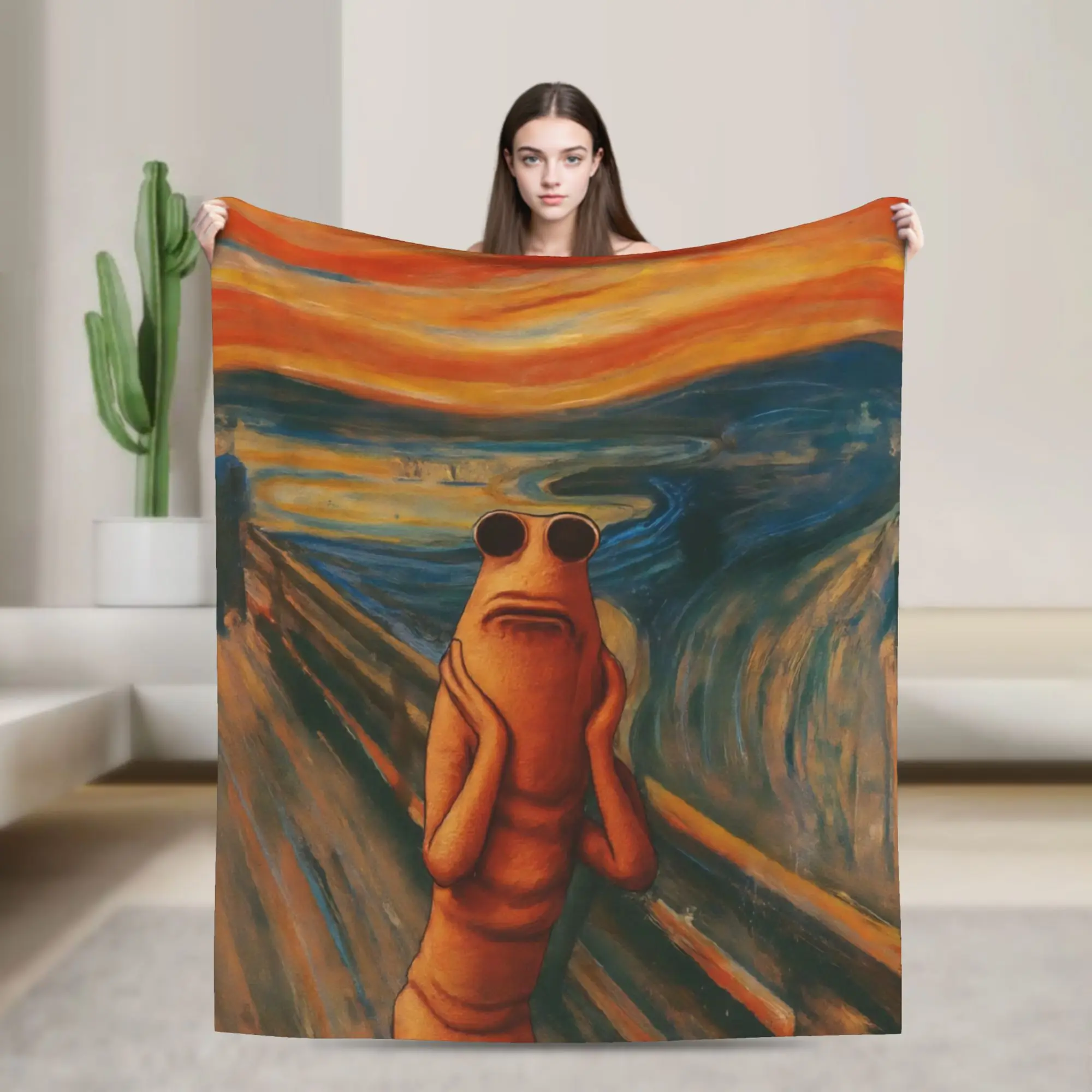 Marcus the Worm Scream Funny Art Brain Rot Meme Blanket  Camping Flannel Throw Blanket For Couch Bed Super Soft Bedspread