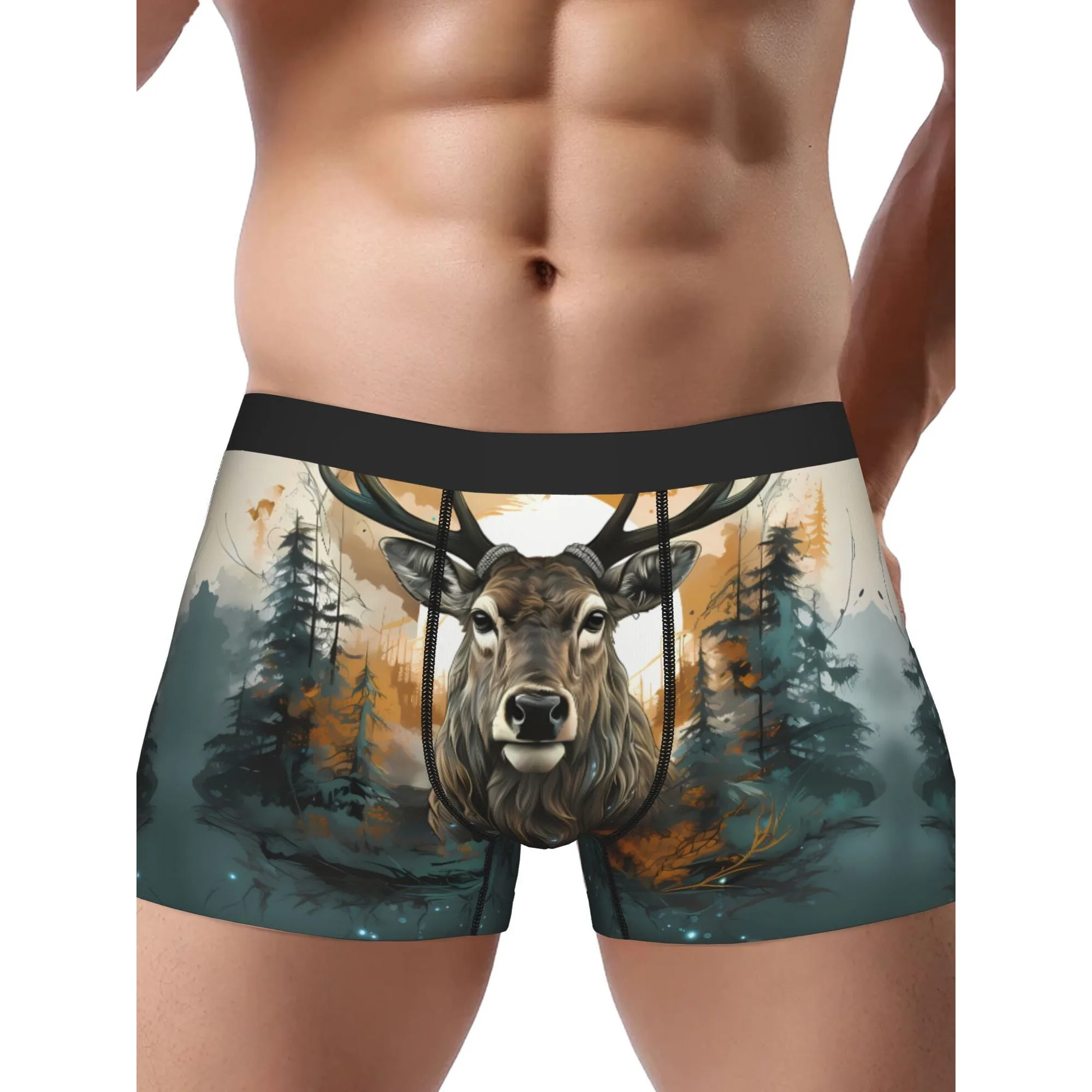 

Deer Print Underwear Boxer Briefs with Elastic Waistband Green Forest Design Comfortable Stylish for Casual Attire Deer Clothes