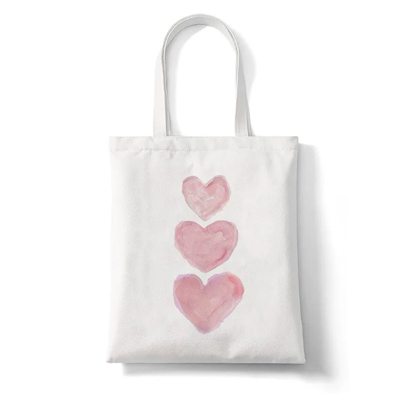 

Pink Love Heart Print Women Shoulder Bag Fashion Eco Shopping Bags Chic Love Tote Bag Vintage Valentine's Day Gift Handbags