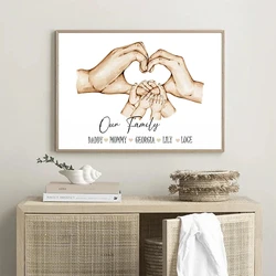 Family Names Canvas Painting Minimalist Wall Art Custom Hands Posters and Prints Personalised Print Pictures Home Decor Gifts