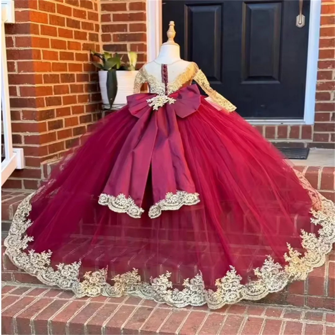 Apliques de rosas de tul personalizados con lazo sin mangas para boda vestidos de flores para niña vestidos de comunión para banquete de cumpleaños