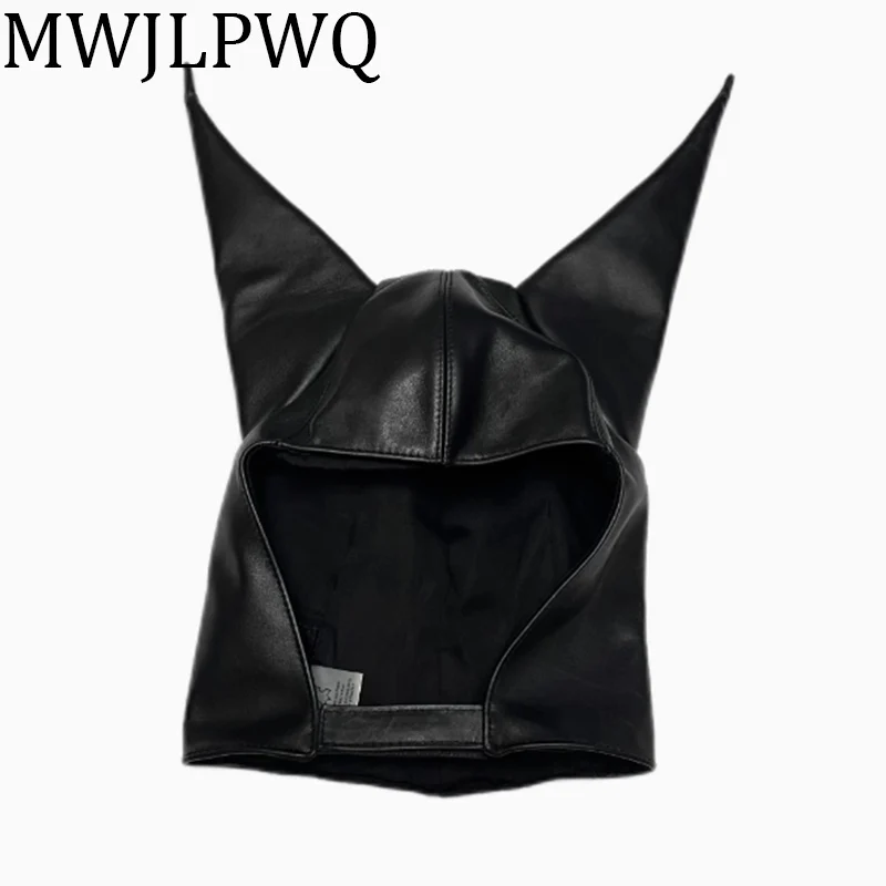 MWJLPWQ Fashion High Street Leather Caps Men's Club Y2K Decorate Women Black Hat 010818