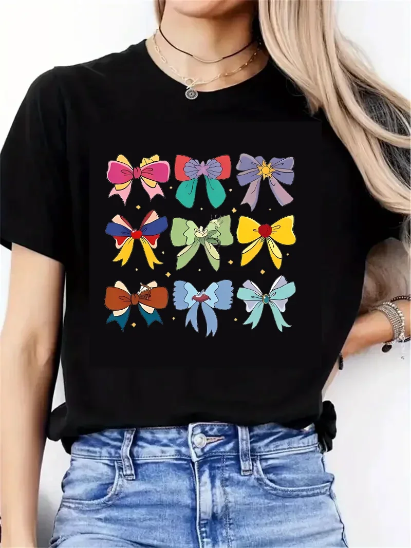 

Cool Female Girls Shirt Color Flower Bow Butterfly Print T-Shirt Graphic T Shirts Women's Clothing Fashion Top Tee