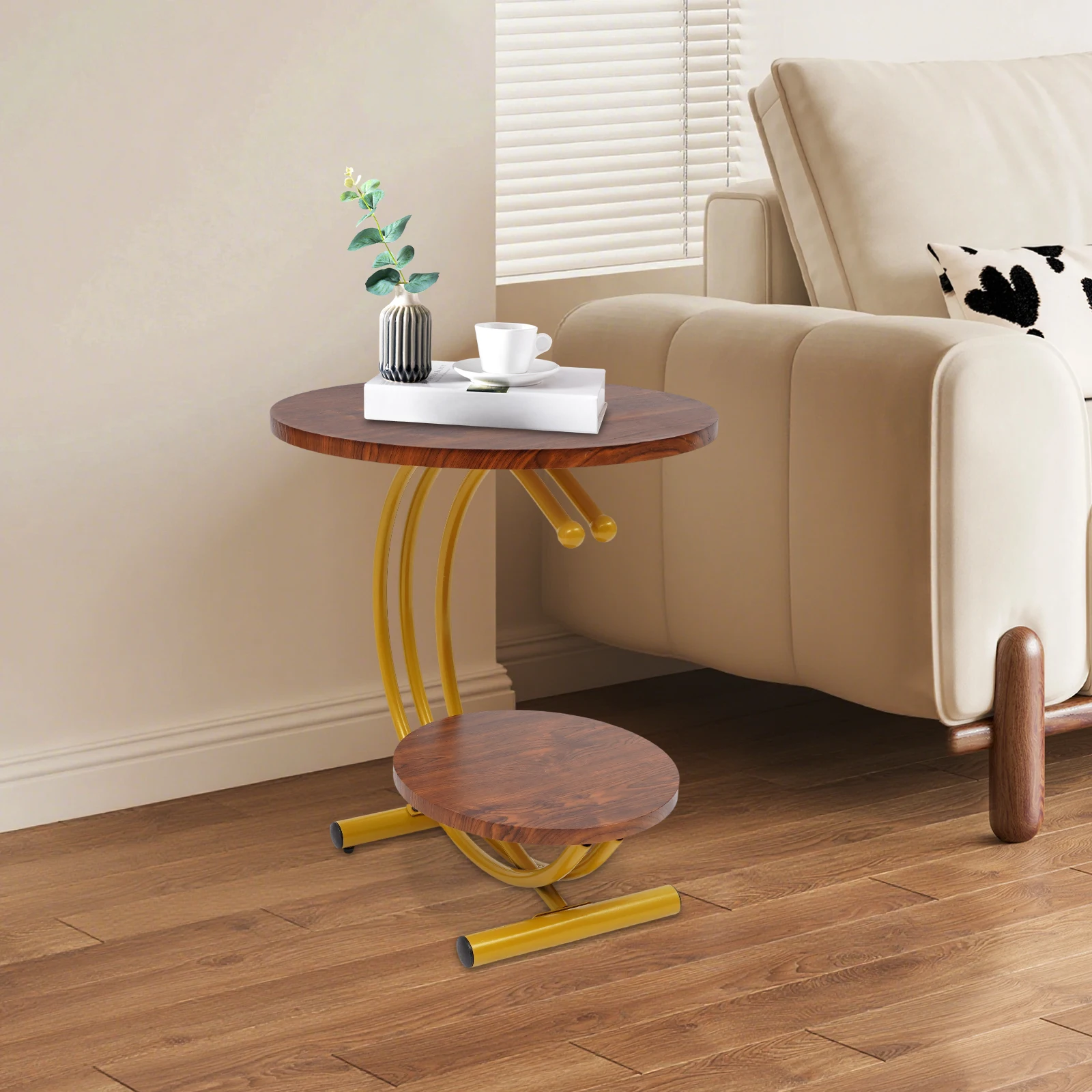 2-Tier Side Table, 2-Tier Round End Table, End Table with Storage Shelf for Living Room, Bedroom