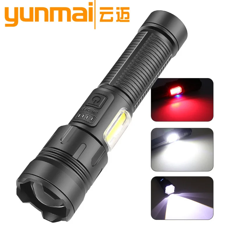 

Strong Light 30W LED Flashlight TYPE-C Charging with Side Light COB Red and White Strong Light Flashlight