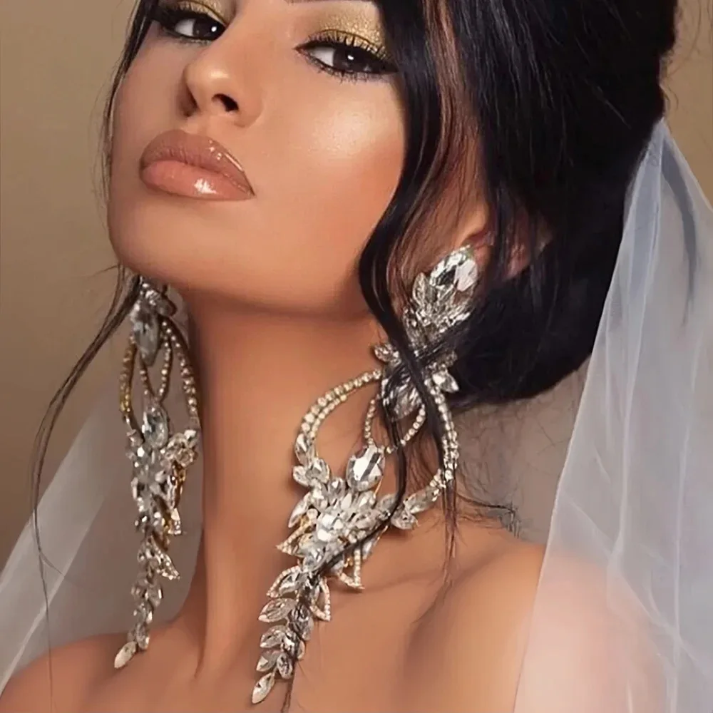 

Большие массивные висячие серьги для женщин, свадебные украшения, преувеличенный подарок, полые висячие серьги со стразами и кисточками для невесты