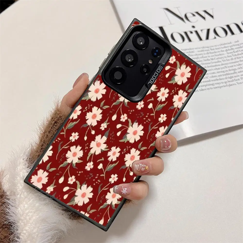 

White flowers case for Galaxy S25 S24 S23 S22 S21 S20 Ultra/ FE/Plus shock-proof rear cover anti-fingerprint