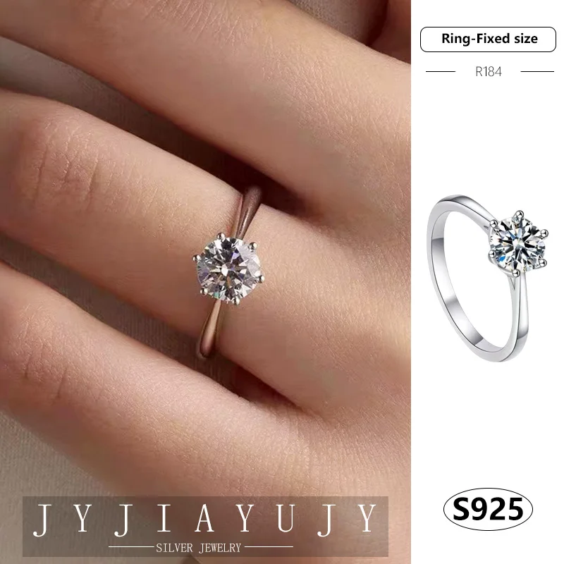 

JYJIAYUJY 100% Sterling Silver S925 Ring Varisized Six Claws 5MM White Zirconia Trendy Birthday Hypoallergenic Fine Jewelry R184