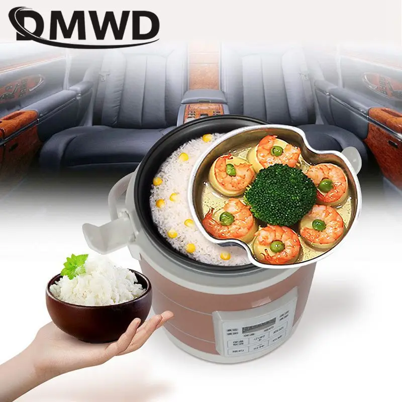 DMWD 12V 24V Mini Rice Cooker 1.6L Car Trucks Electric Soup Pot Heater Porridge Cooking Machine Food Steamer Warmer Lunch Box