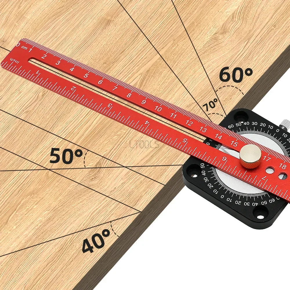 Regla de trazado de ángulo de brújula de 360 °, regla de línea de dibujo giratoria de aleación de aluminio, marcado paralelo/Vertical, herramientas de medición DIY